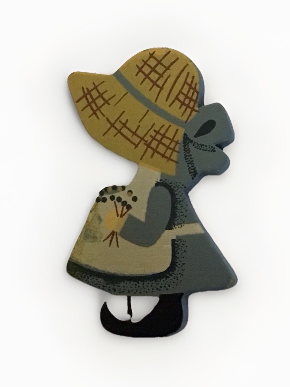 Vintage 1970s Prairie Girl Cottagecore Wood Brooch